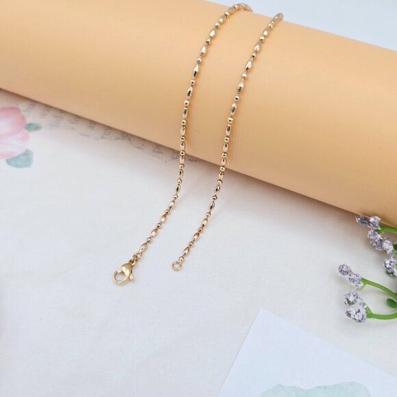 Dainty Rose Gold Beaded Chain Necklace, 17.7 Inch Everyday Style, XPNL0028 - Picture 4 of 10